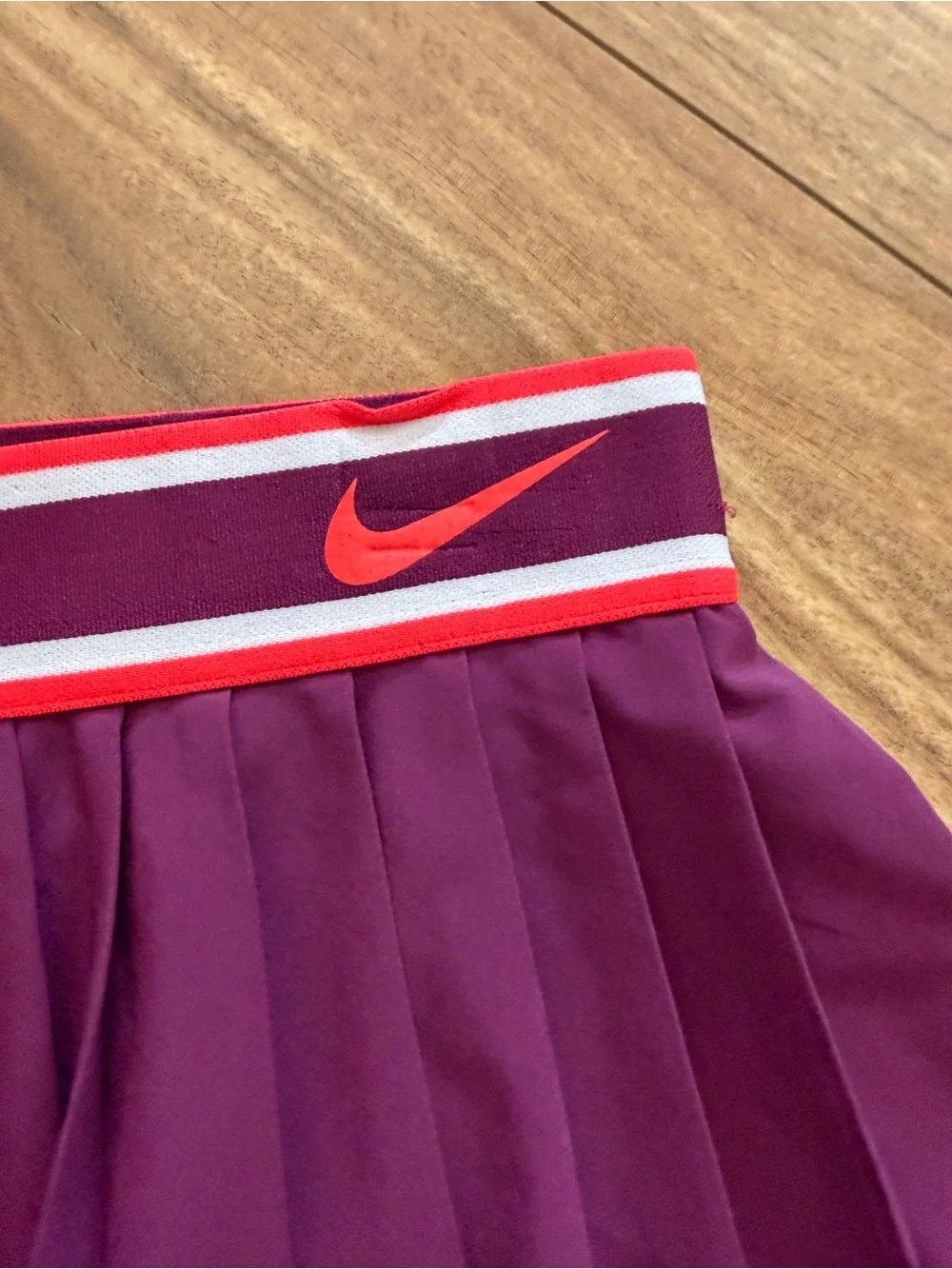 Nike Plum Pleated Skater Skirt with Striped Waistband